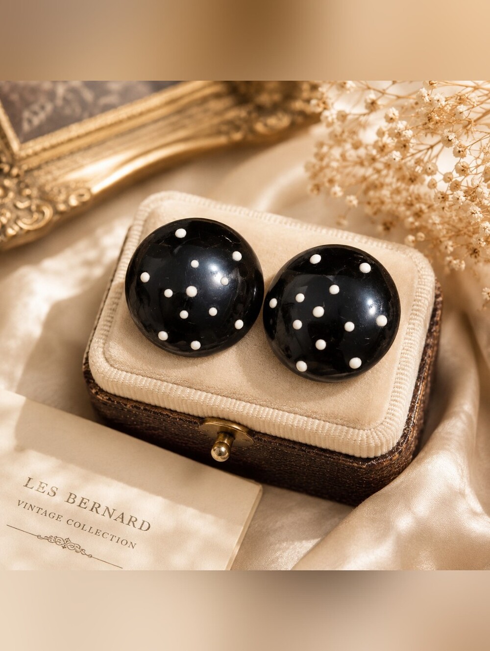 Vintage Les Bernard Polka Dot Clip Earrings